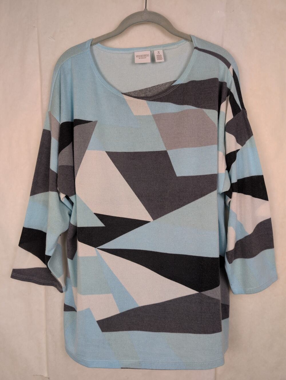 Chicos Weekends blue geometric top Size 3/XL Long Sleeve Casual Travel Artsy